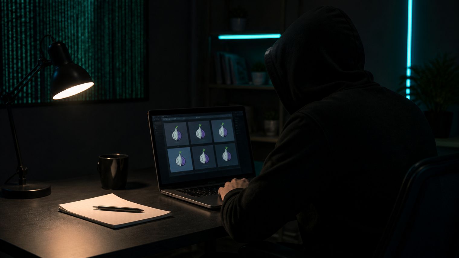 person using a laptop in a dark room